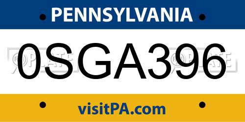 0SGA396 Pennsylvania License Plate
