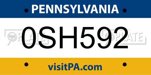 0SH592 Pennsylvania License Plate
