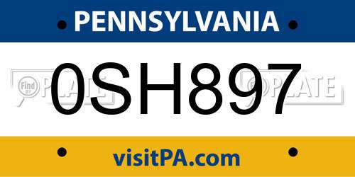 0SH897 Pennsylvania License Plate
