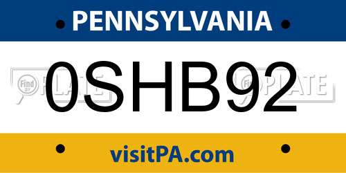 0SHB92 Pennsylvania License Plate