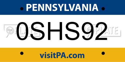 0SHS92 Pennsylvania License Plate