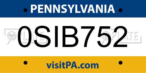 0SIB752 Pennsylvania License Plate