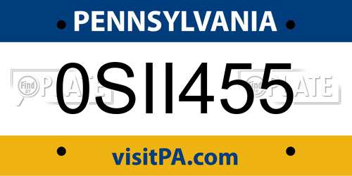 0SII455 Pennsylvania License Plate