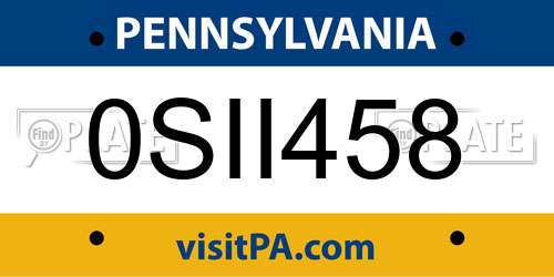 0SII458 Pennsylvania License Plate