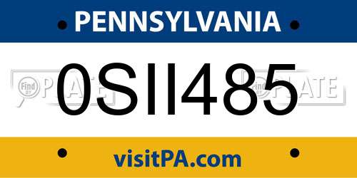 0SII485 Pennsylvania License Plate