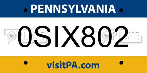 0SIX802 Pennsylvania License Plate