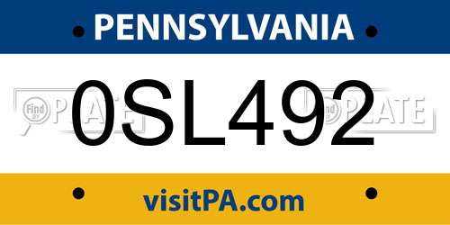 0SL492 Pennsylvania License Plate