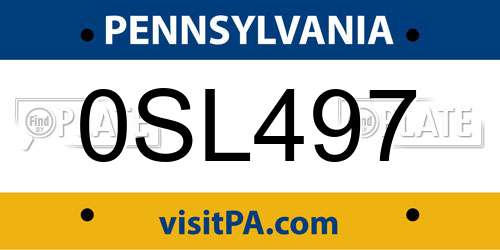 0SL497 Pennsylvania License Plate