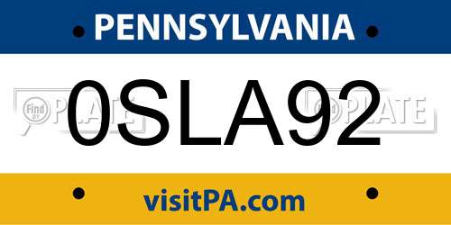 0SLA92 Pennsylvania License Plate