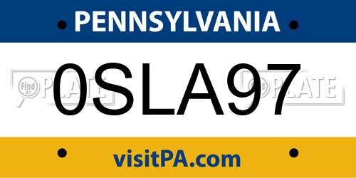 0SLA97 Pennsylvania License Plate