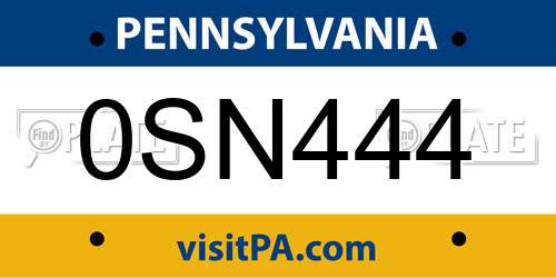 0SN444 Pennsylvania License Plate
