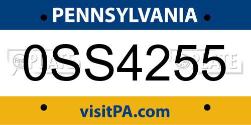 0SS4255 Pennsylvania License Plate