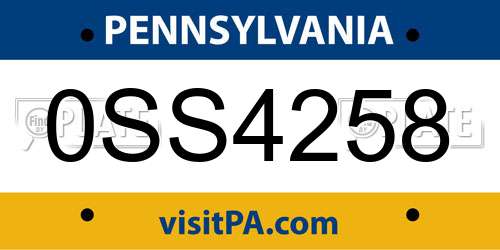0SS4258 Pennsylvania License Plate