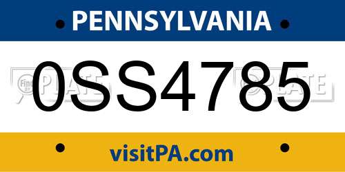 0SS4785 Pennsylvania License Plate