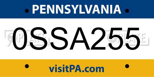 0SSA255 Pennsylvania License Plate