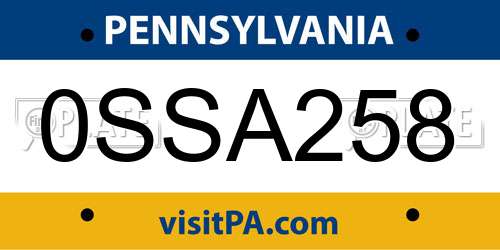 0SSA258 Pennsylvania License Plate