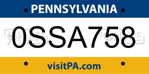 0SSA758 Pennsylvania License Plate