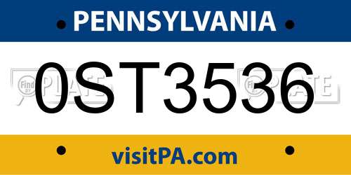 0ST3536 Pennsylvania License Plate