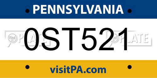 0ST521 Pennsylvania License Plate