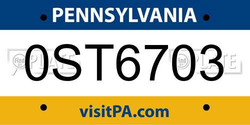 0ST6703 Pennsylvania License Plate