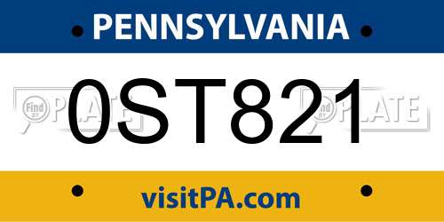 0ST821 Pennsylvania License Plate