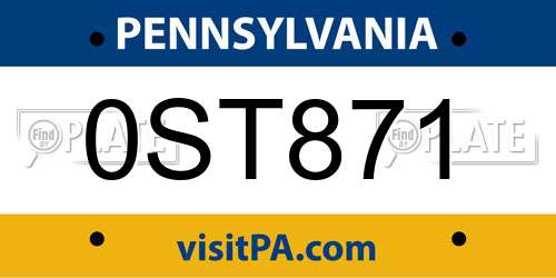 0ST871 Pennsylvania License Plate