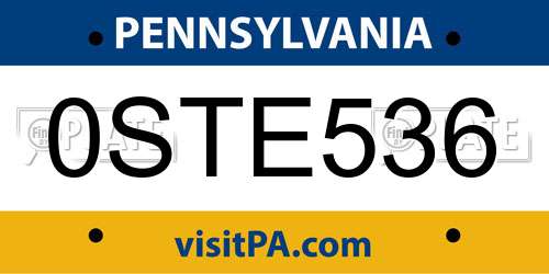 0STE536 Pennsylvania License Plate