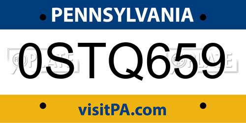 0STQ659 Pennsylvania License Plate