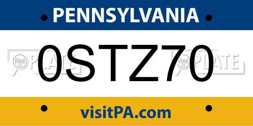 0STZ70 Pennsylvania License Plate