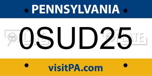 0SUD25 Pennsylvania License Plate