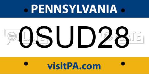 0SUD28 Pennsylvania License Plate