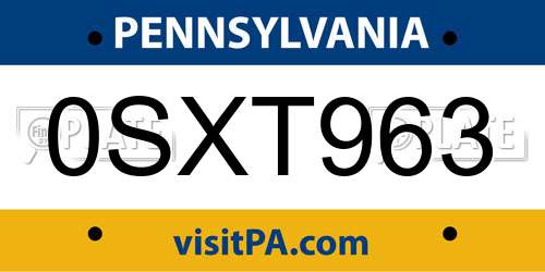 0SXT963 Pennsylvania License Plate