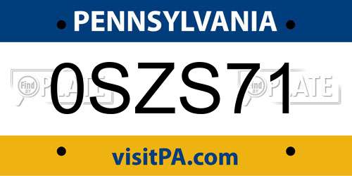 0SZS71 Pennsylvania License Plate