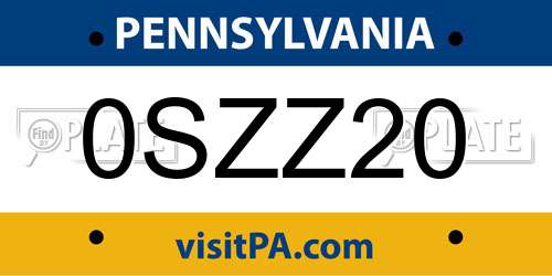 0SZZ20 Pennsylvania License Plate