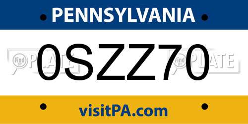 0SZZ70 Pennsylvania License Plate