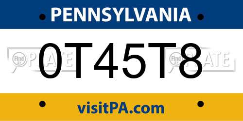 0T45T8 Pennsylvania License Plate