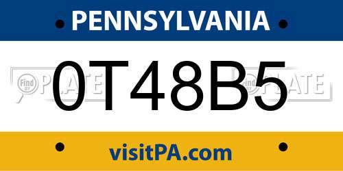 0T48B5 Pennsylvania License Plate