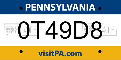 0T49D8 Pennsylvania License Plate
