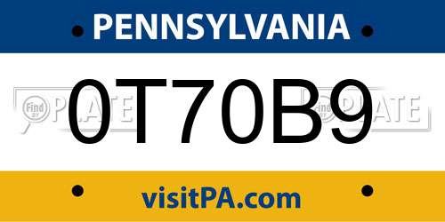 0T70B9 Pennsylvania License Plate