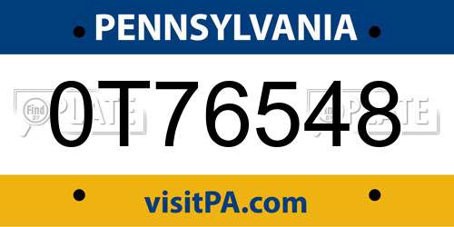 0T76548 Pennsylvania License Plate