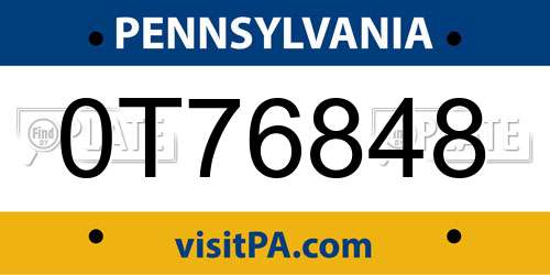 0T76848 Pennsylvania License Plate