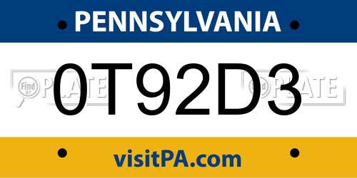 0T92D3 Pennsylvania License Plate