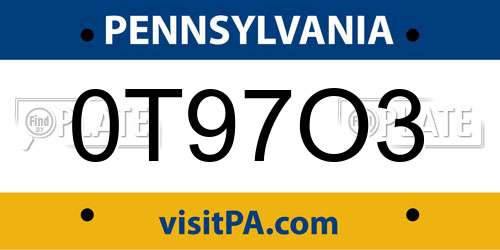 0T97O3 Pennsylvania License Plate