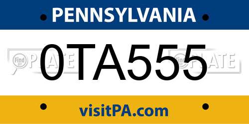0TA555 Pennsylvania License Plate