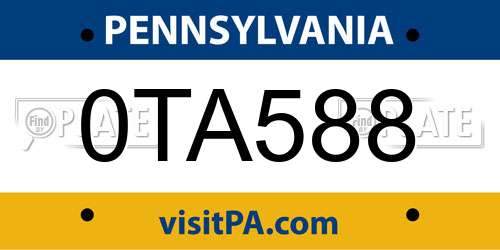 0TA588 Pennsylvania License Plate