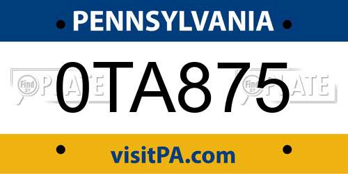 0TA875 Pennsylvania License Plate