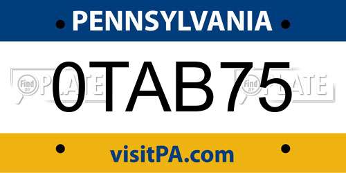 0TAB75 Pennsylvania License Plate