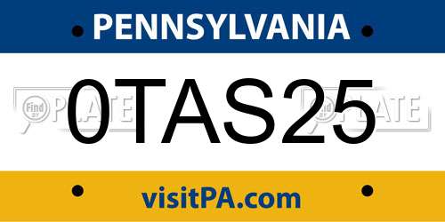 0TAS25 Pennsylvania License Plate