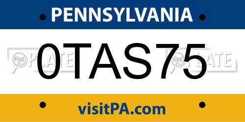 0TAS75 Pennsylvania License Plate