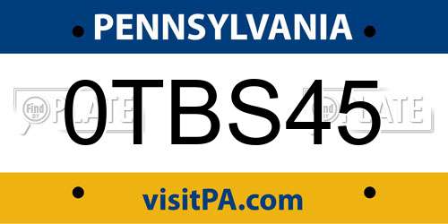 0TBS45 Pennsylvania License Plate